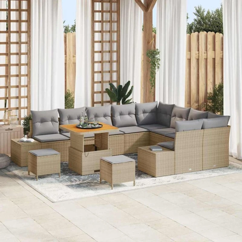 vidaXL Havesofa Sæt 12 pc Beige Poly rattan med opbevaring