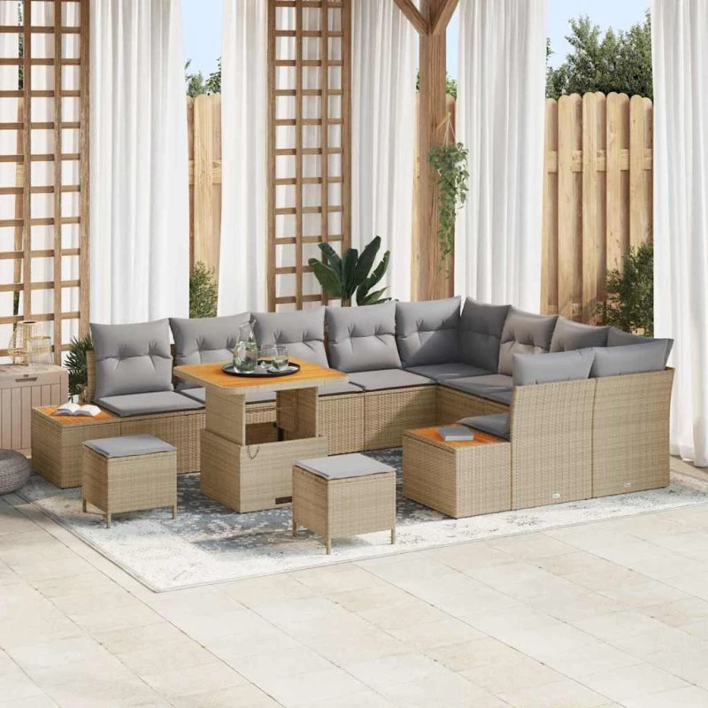 vidaXL Havesofa Sæt 12 stk Beige Poly rattan