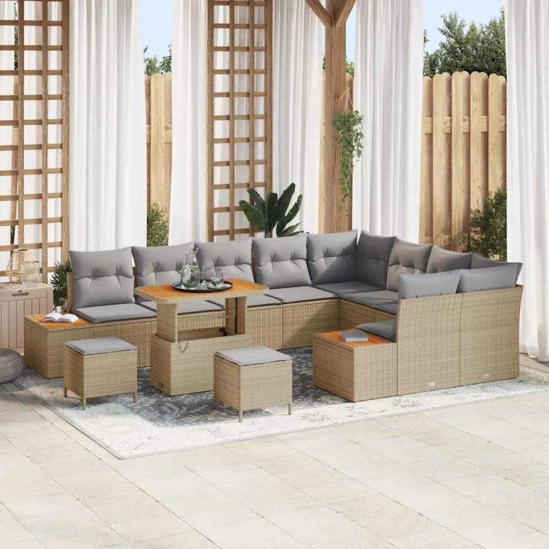 vidaXL Havesofa Sæt 12 stk Beige Poly rattan