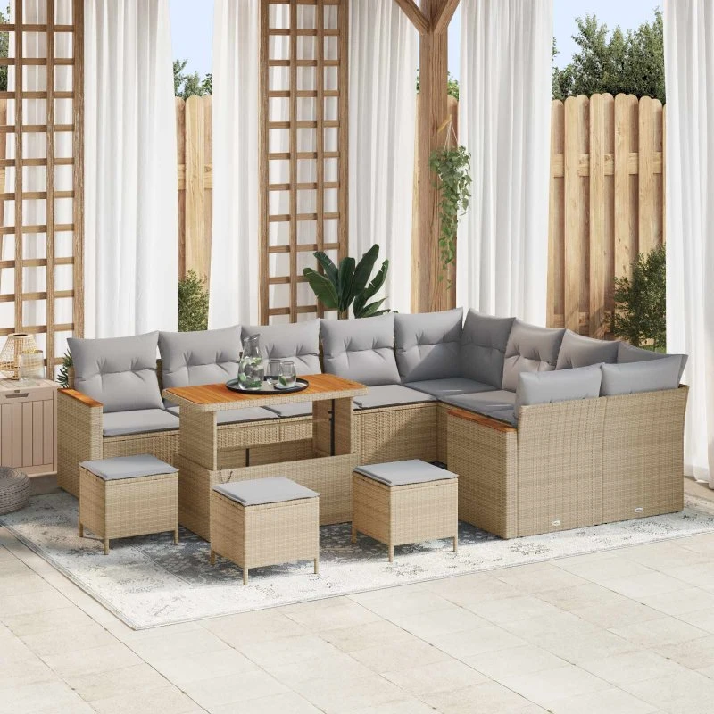 vidaXL Havesofa Sæt 13 stk Beige Poly rattan