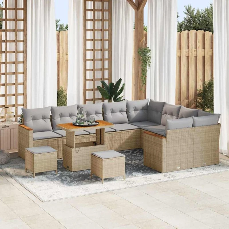 vidaXL Havesofa Sæt 12 stk Beige Poly rattan