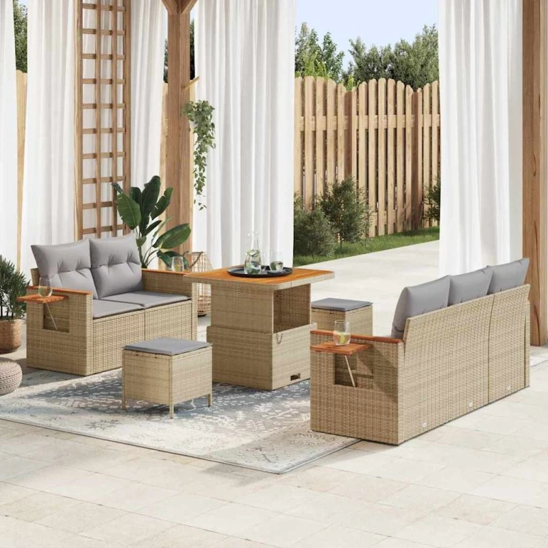 vidaXL Havesofa Sæt 8 pcs Beige og Lys Grå
