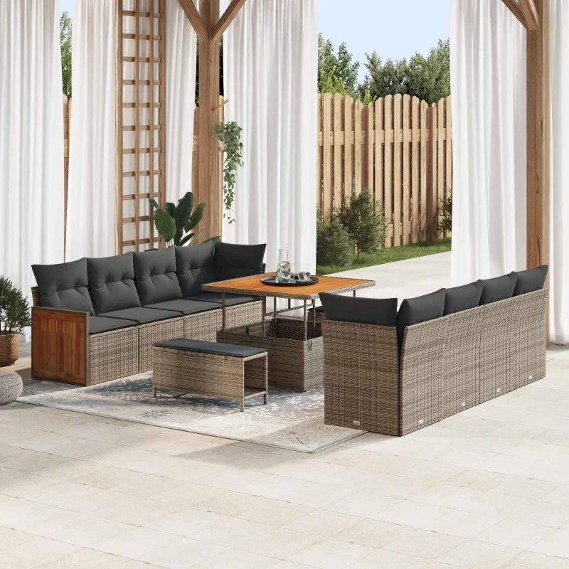 vidaXL Havesofa Sæt 11 stk Grå Poly Rattan & Stål