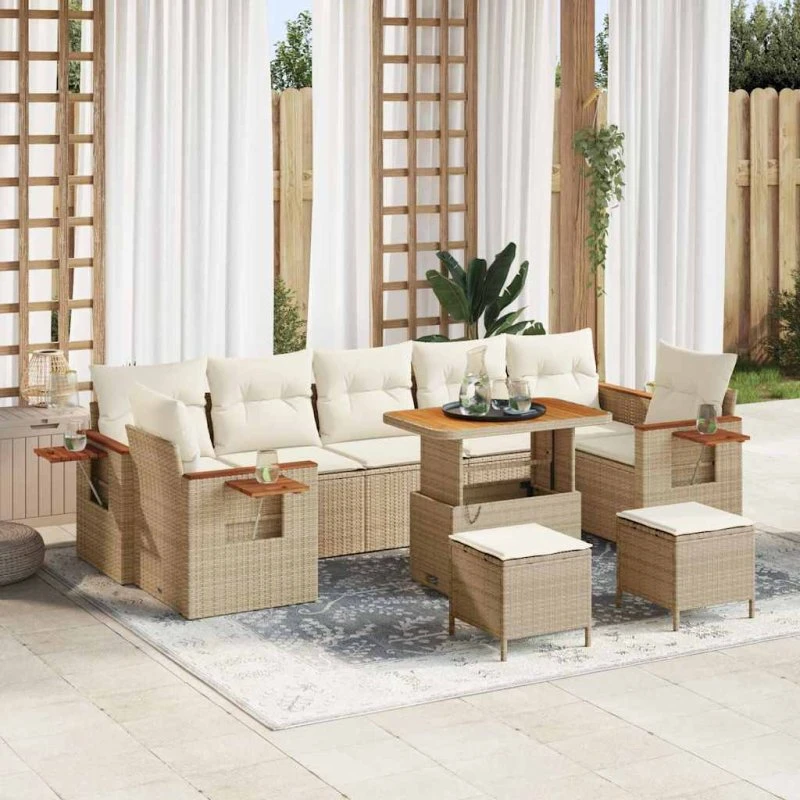 vidaXL Havesofa Sæt 10 pcs Beige/Creme med Poly Rattan