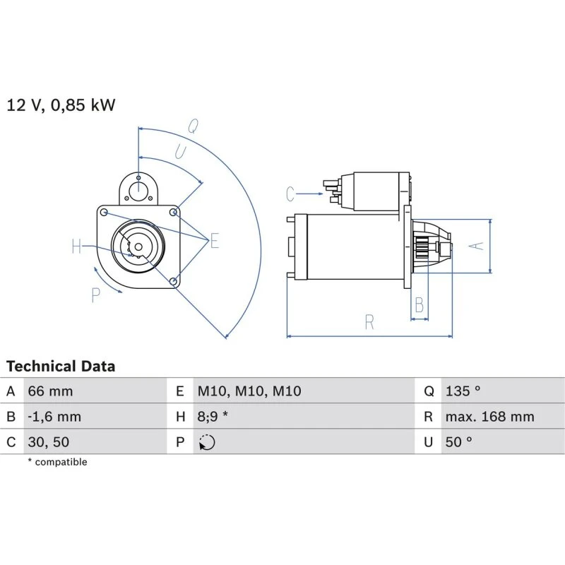 BOSCH Startmotor 0 986 021 051 (0986021051)