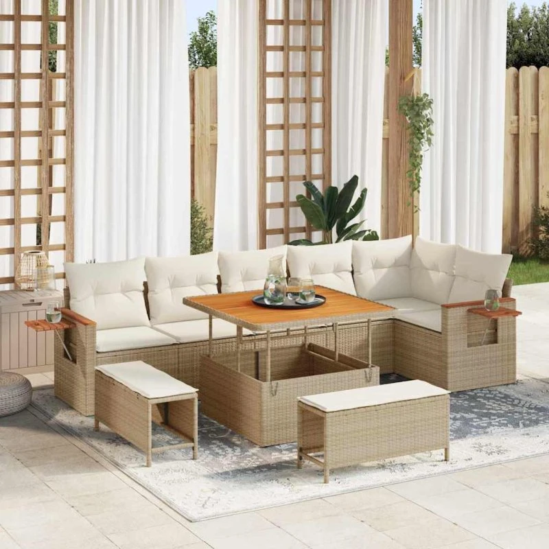 vidaXL Havesofa Sæt 9 stk Beige/Creme