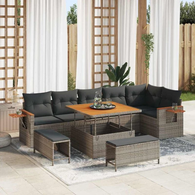 vidaXL Havesofa Sæt 9 stk Grå Poly Rattan & Stål