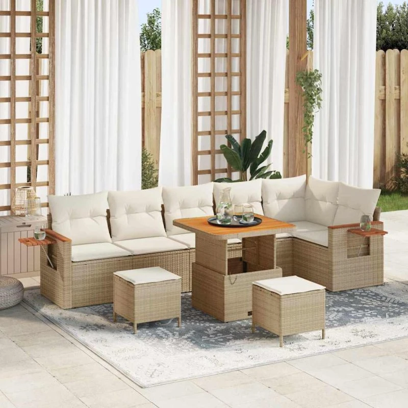 vidaXL Havesofa Sæt 9 stk Beige/Creme med puder