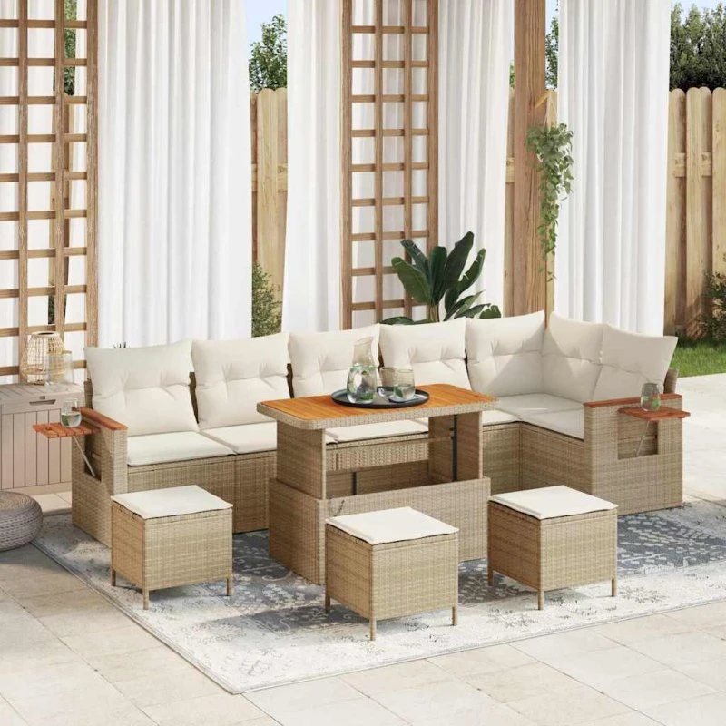 vidaXL Havesofa Sæt 10 stk Beige/Creme