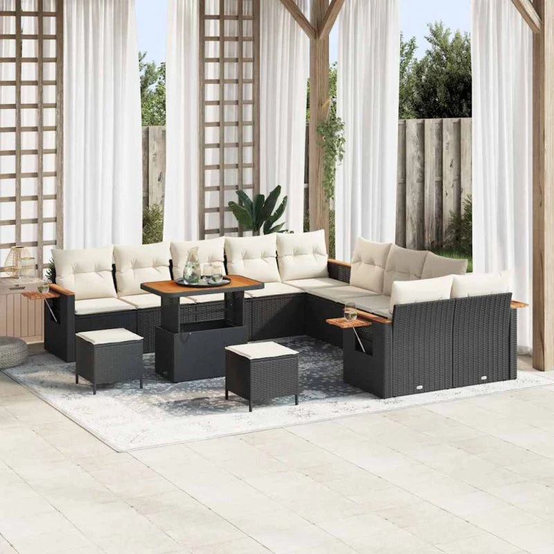 vidaXL Havesofa Sæt 13 pcs Sort og Cream