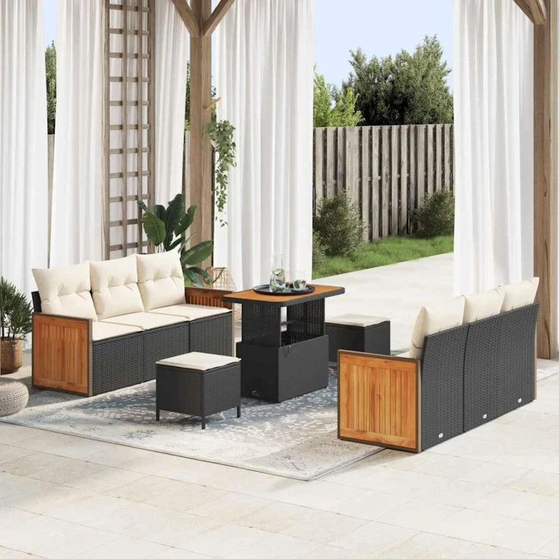 vidaXL Havesofa Sæt 9 pc Sort/Cream