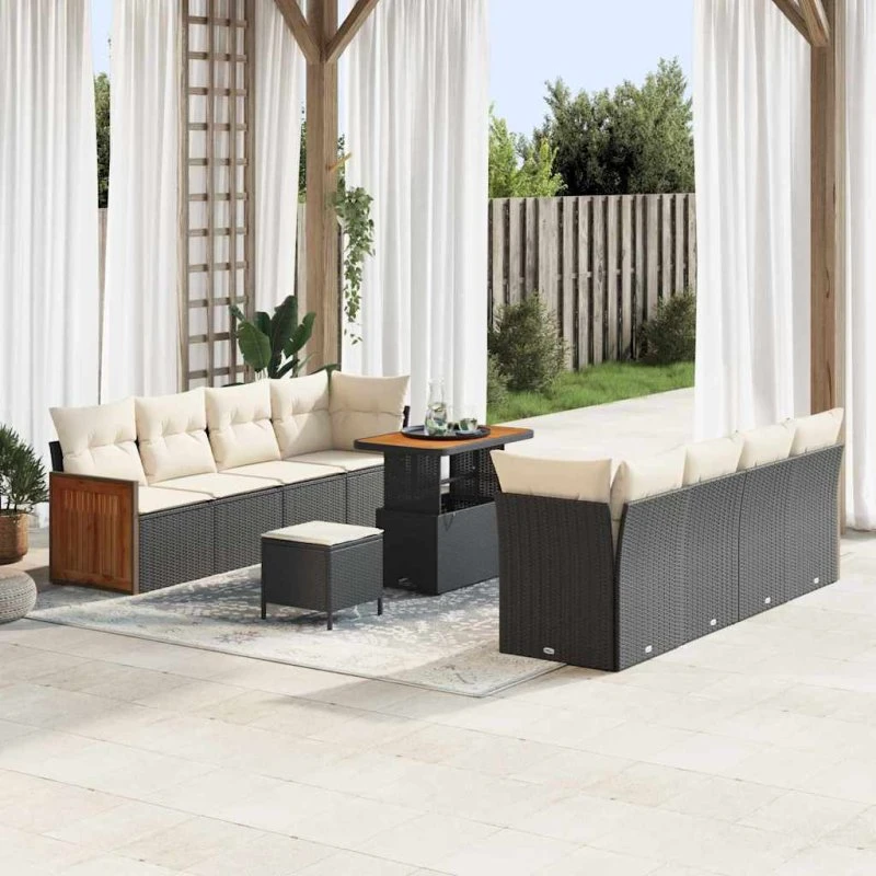 vidaXL Havesofa Sæt 11 stk Sort/Cream 90 x 55 x 71 cm