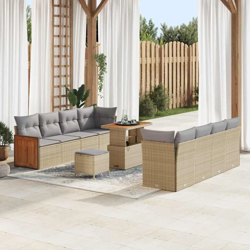vidaXL Havesofa Sæt 11 pcs Beige og Lysegrå 90 x 55 x 71 cm