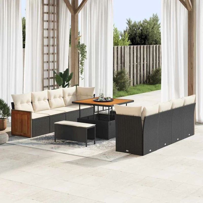 vidaXL Havesofa Sæt 11 stk Sort og Cream 100 x 100 x 71 cm
