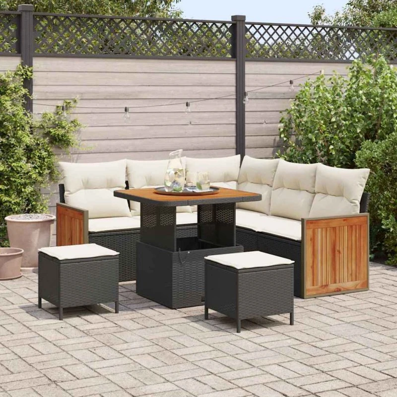 vidaXL Havesofa Sæt 8 pcs Sort/Cream 80x80x71 cm