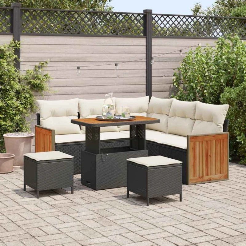 vidaXL Havesofa Sæt 8 pcs Sort/Cream 90x55x71 cm