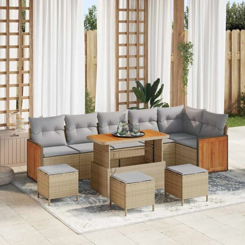 vidaXL Havesofa Sæt 10 pcs Beige/Lys Grå, Højdejusterbar Bordplade