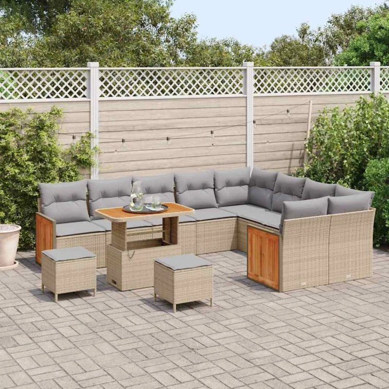vidaXL Havesofa Sæt 12 Del, Poly Rattan & Stål, Beige/Lysegrå