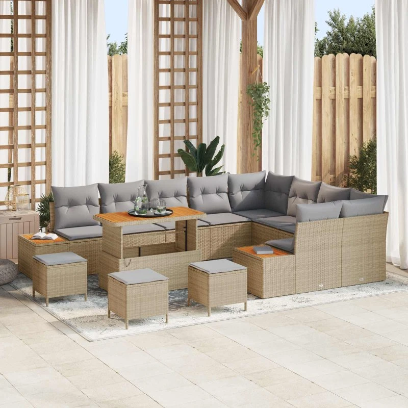 vidaXL Havesofa Sæt 13 stk Beige/Lysgrå, 110 cm Bord