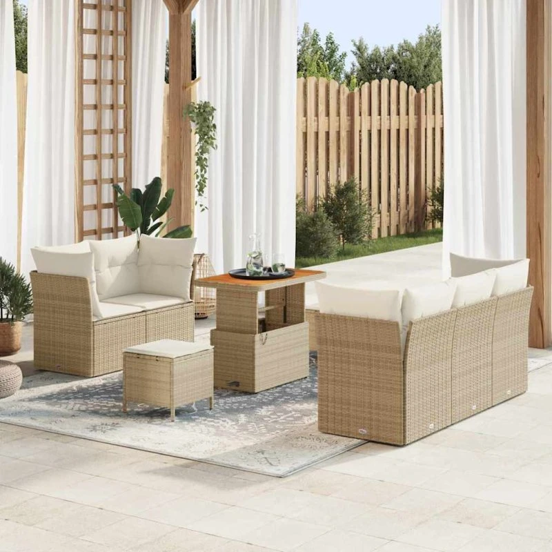 vidaXL Havesofa Sæt 8 stk beige/creme med opbevaring