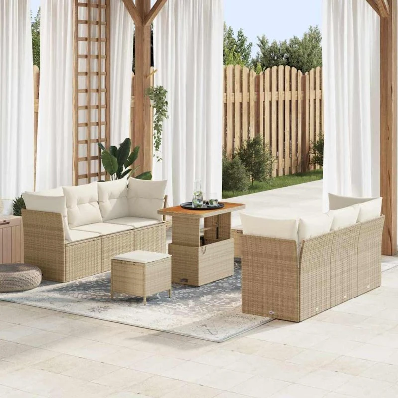 vidaXL Havesofa Sæt 9 pc Beige/Creme Poly rattan med opbevaring