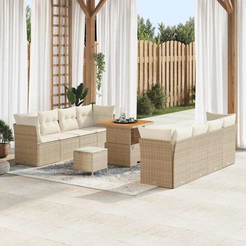 vidaXL Havesofa Sæt 11 pcs beige og cremefarvet