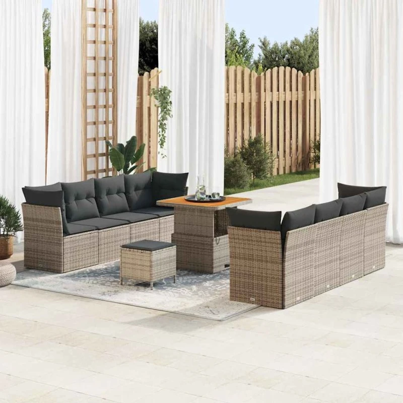 vidaXL Havesofa Sæt 11 stk Grå Polyrattan & Stål