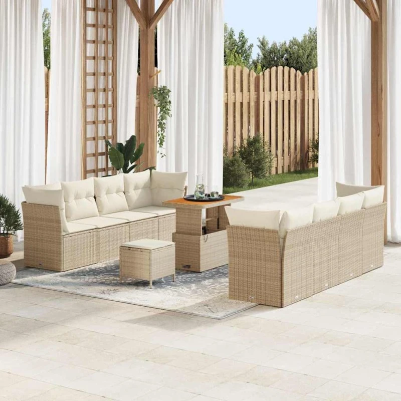 vidaXL Havesofa Sæt 11 pcs Beige/Creme Polyrrattan