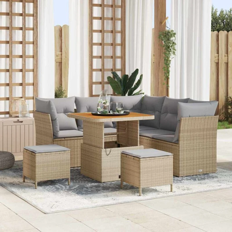vidaXL Havesofa Sæt 8 pc med opbevaring, beige og lysegrå