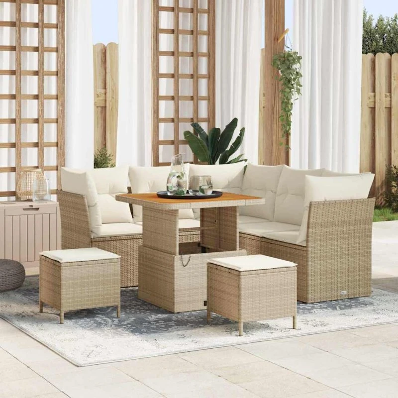 vidaXL Havesofa Sæt 8 pc beige/creme med opbevaring