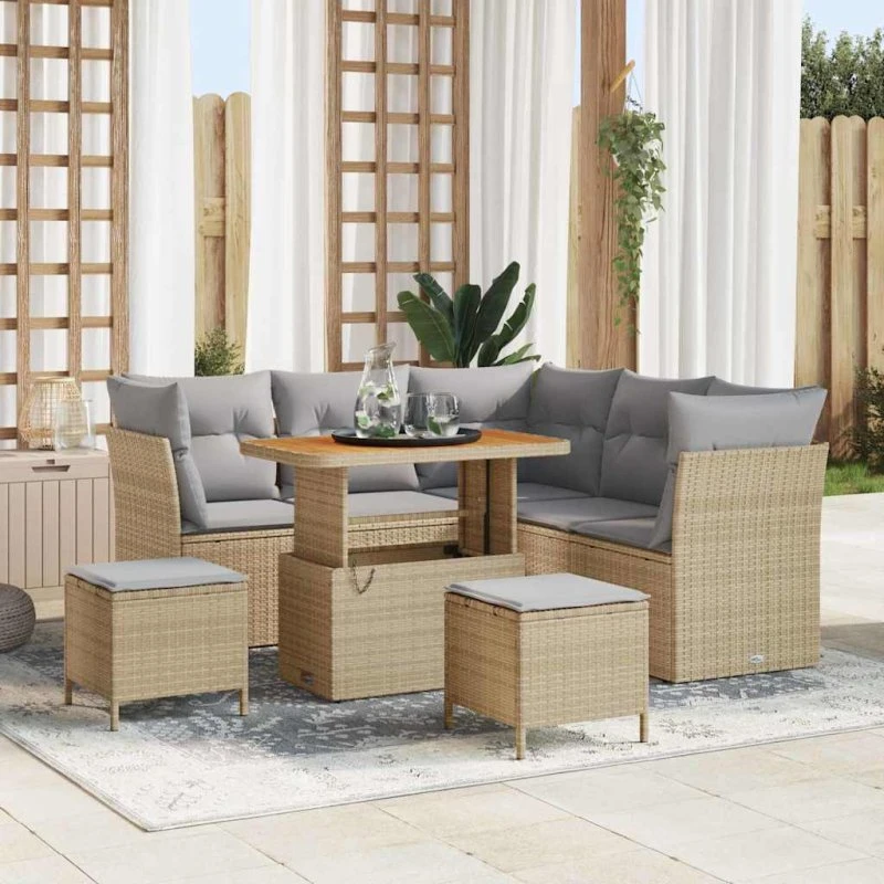 vidaXL Havesofa Sæt 8 stk med pude, beige og lysegrå