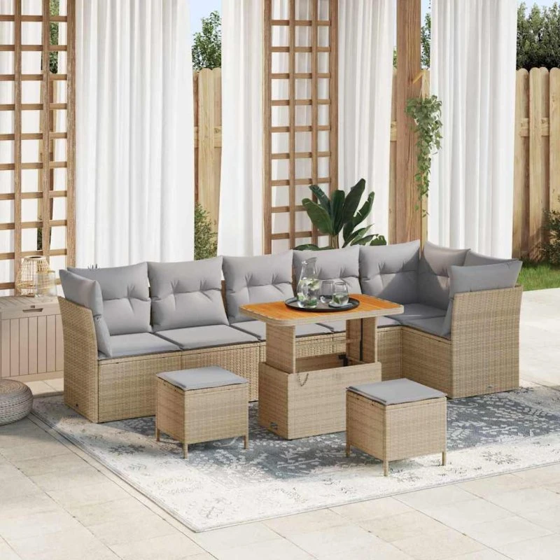 vidaXL Havesofa Sæt 9 stk med opbevaring beige og lysegrå