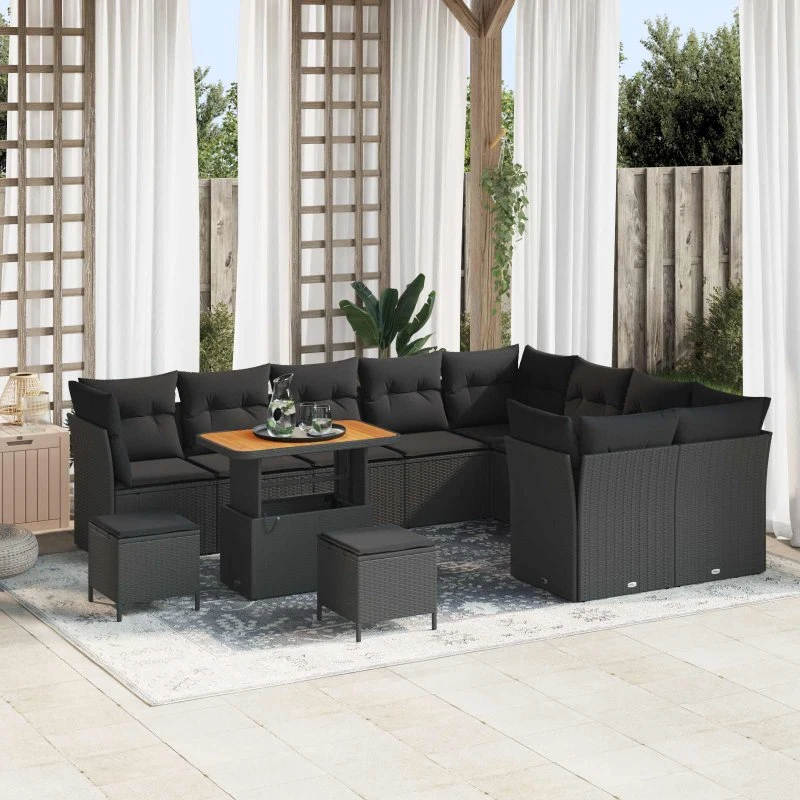 vidaXL Havesofa Sæt 12 stk Sort Polyrattan & Stål