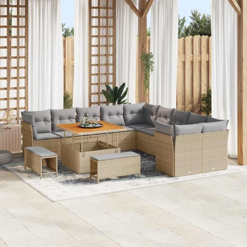 vidaXL Havesofa Sæt 13 stk beige og lysegrå, 100 cm