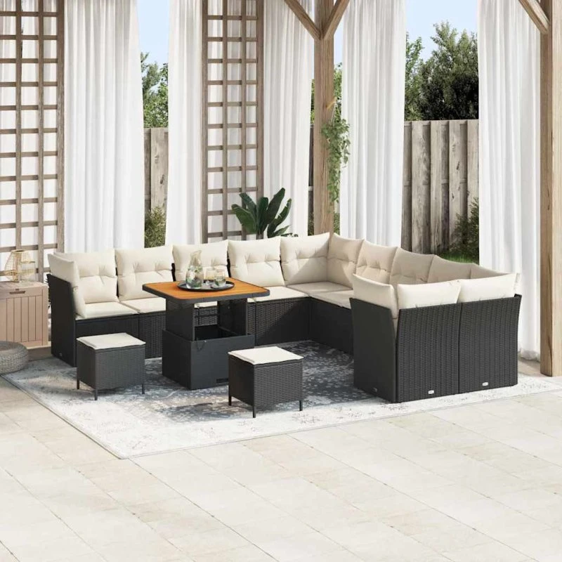 vidaXL Havesofa Sæt 13 pc Sort/Cream PolyRattan