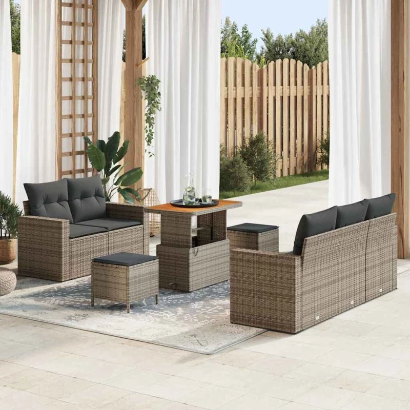 vidaXL Havesofa Sæt 8 pcs Grå Poly Rattan med Opbevaring
