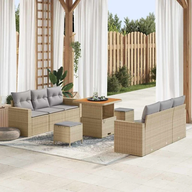 vidaXL Havesofa Sæt 9 pcs med opbevaring, beige og lysegrå