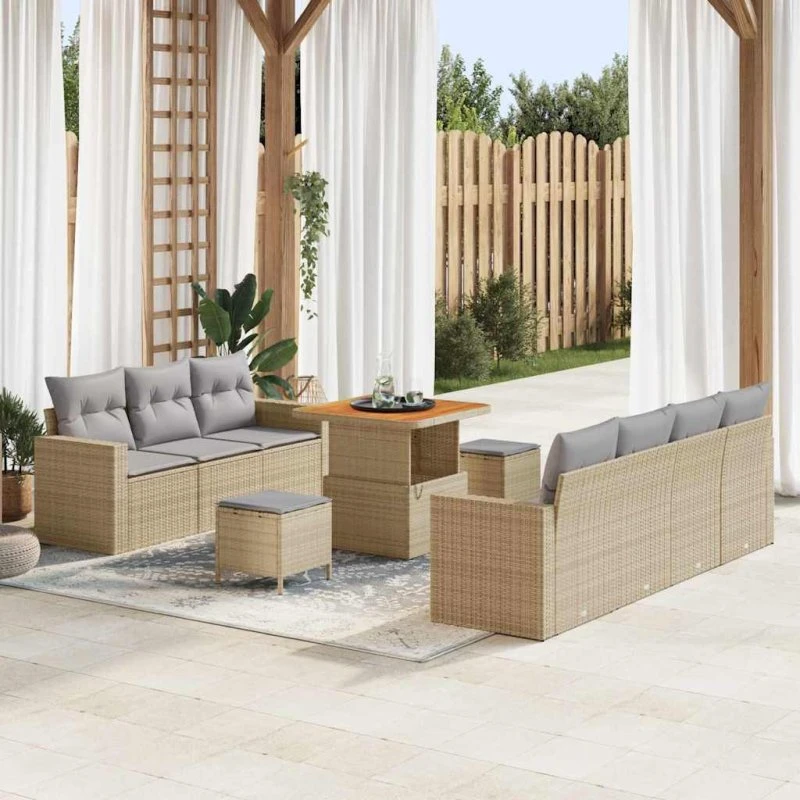 vidaXL Havesofa Sæt 10 stk beige og lysegrå 80x80x71 cm