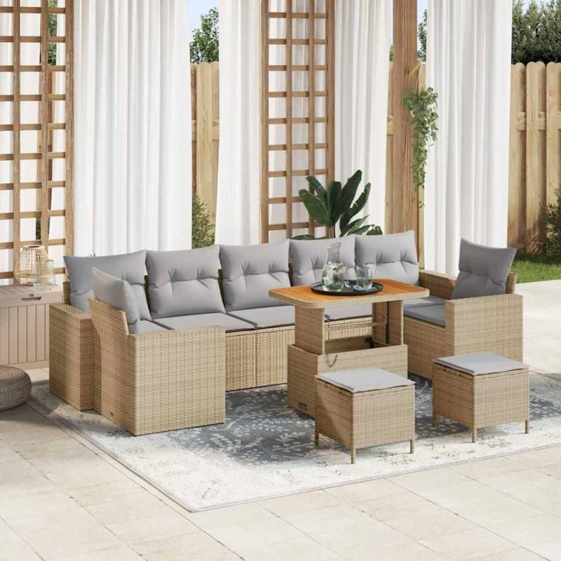 vidaXL Havesofa Sæt 10 pcs Beige/Lys Grå Poly Rattan