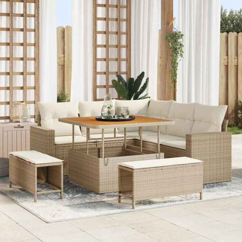 vidaXL Havesofa Sæt 9 pc Beige/Creme Poly Rattan