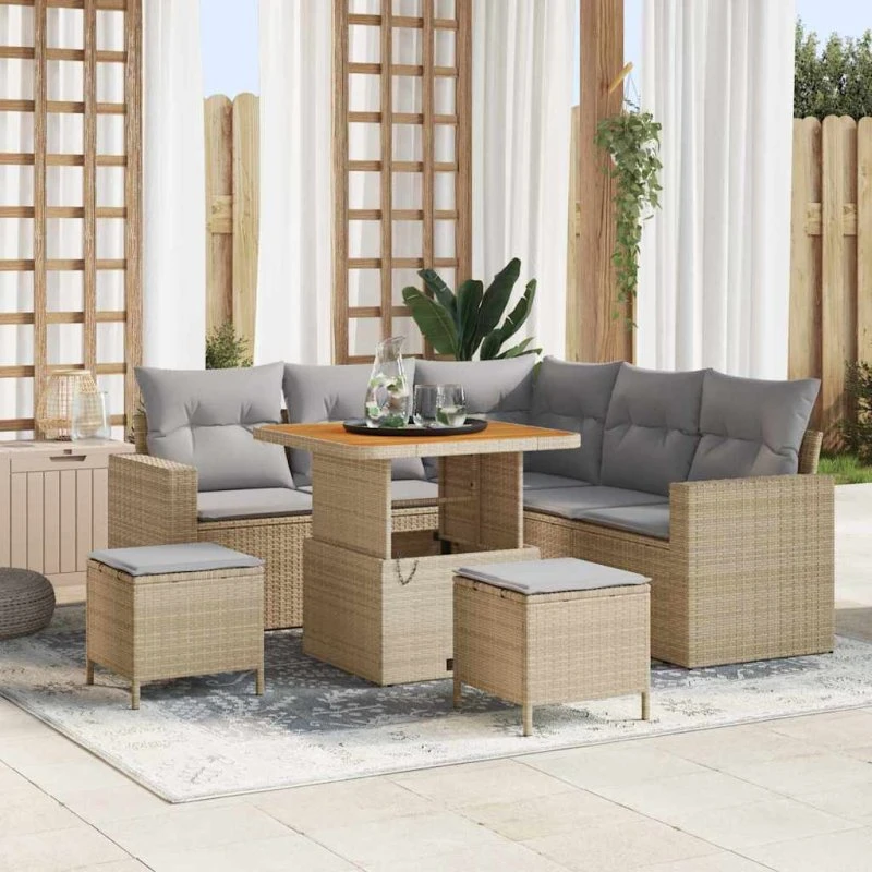 vidaXL Havesofa Sæt 9 pcs Beige/Lys Grå Poly Rattan med Opbevaring