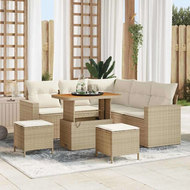 vidaXL Havesofa Sæt 9 pc Beige/Creme Poly Rattan