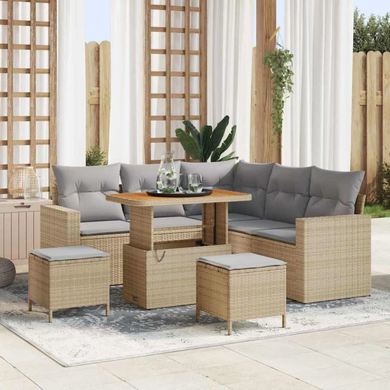 vidaXL Havesofa Sæt 9 pcs Beige/Lys Grå Poly Rattan