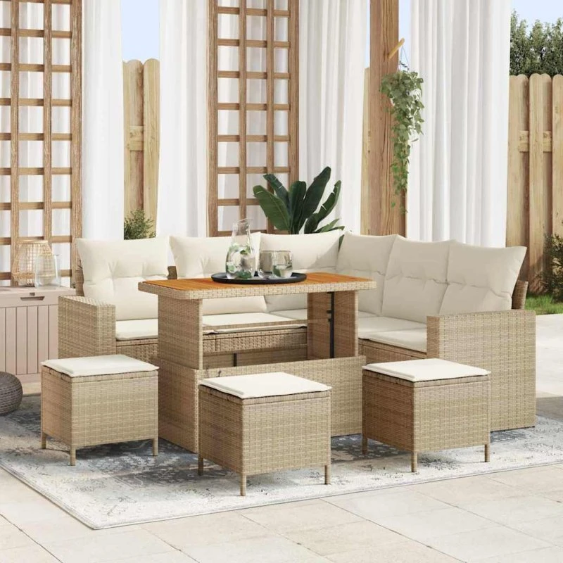 vidaXL Havesofa Sæt 10 pcs Beige/Creme Poly Rattan