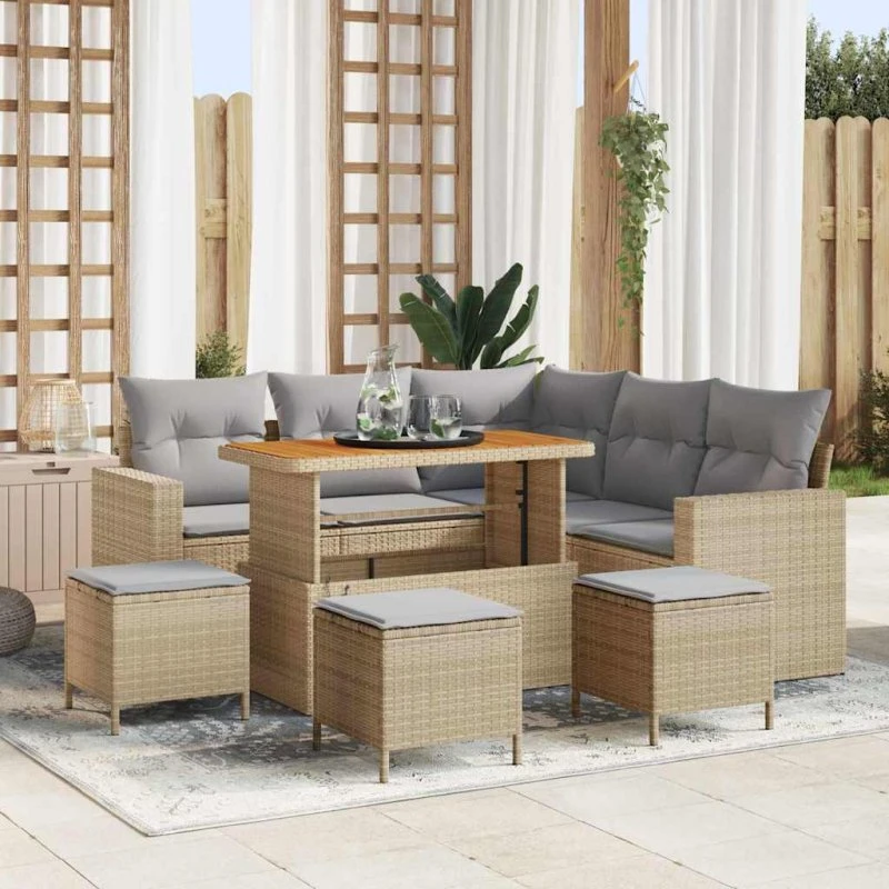 vidaXL Havesofa Sæt 10 pcs Beige/Lys Grå Poly Rattan