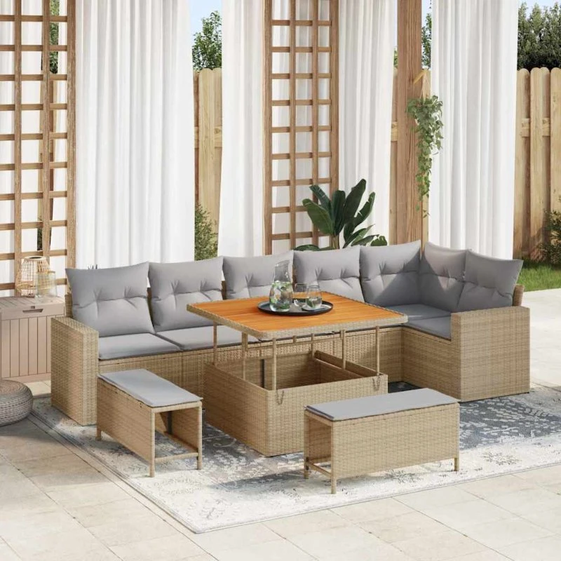 vidaXL Havesofa Sæt 11 pcs Beige/Lys Grå Poly Rattan