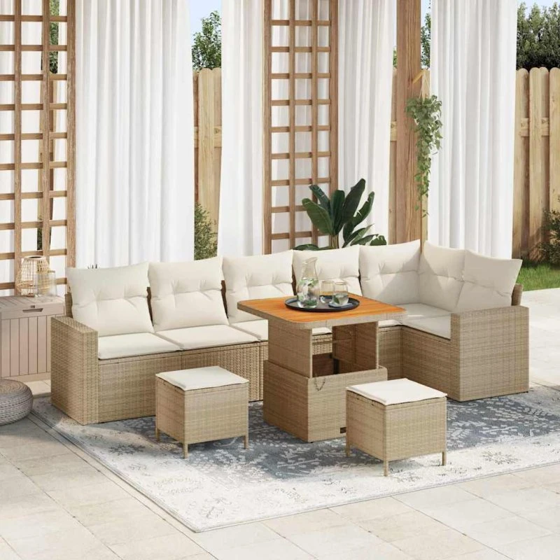 vidaXL Havesofa Sæt 11 pcs Beige/Creme Poly Rattan