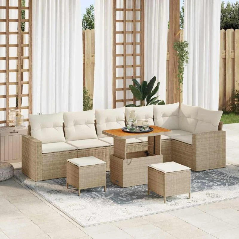 vidaXL Havesofa Sæt 11 pcs Beige/Creme Poly Rattan
