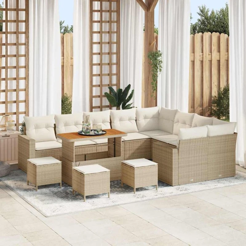 vidaXL Havesofa Sæt 14 pcs Beige/Creme Polyrrattan