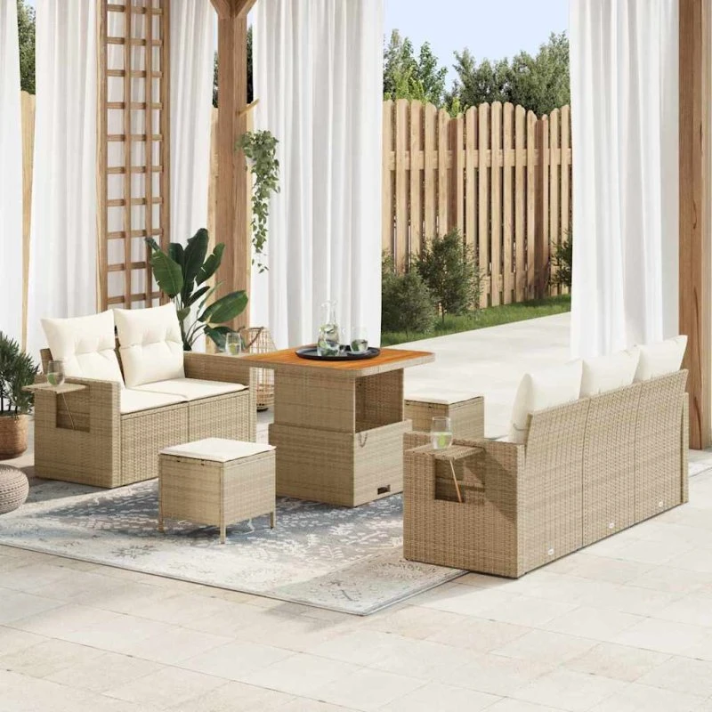 vidaXL Havesofa Sæt 10 pcs Beige/Creme PolyRattan med Opbevaring